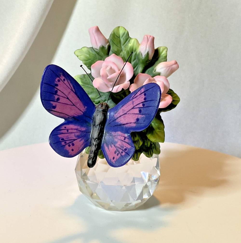 Seymour Mann Connoisseur Collection M Bernini Butterfly Roses Crystal Figurine